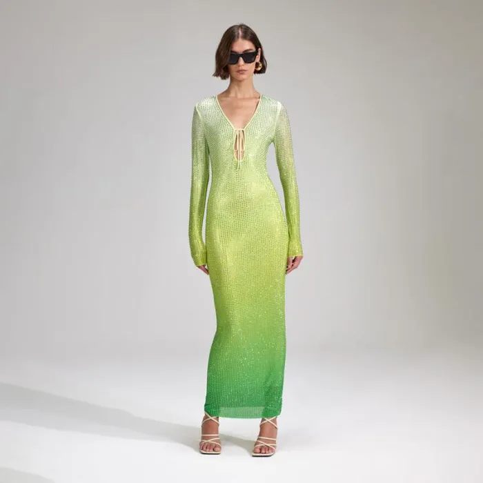 Dresses Woman SelfPortrait Green Rhinestone Mesh Keyhole Mini Dress Dresses Woman SelfPortrait Green Rhinestone Mesh Keyhole Mini Dress