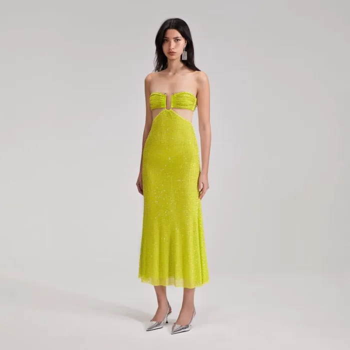 Dresses Woman SelfPortrait Green Rhinestone Mesh Midi Dress Dresses Woman SelfPortrait Green Rhinestone Mesh Midi Dress