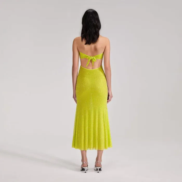 Dresses Woman SelfPortrait Green Rhinestone Mesh Midi Dress Dresses Woman SelfPortrait Green Rhinestone Mesh Midi Dress