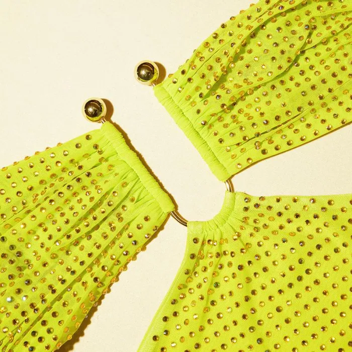 Dresses Woman SelfPortrait Green Rhinestone Mesh Midi Dress Dresses Woman SelfPortrait Green Rhinestone Mesh Midi Dress