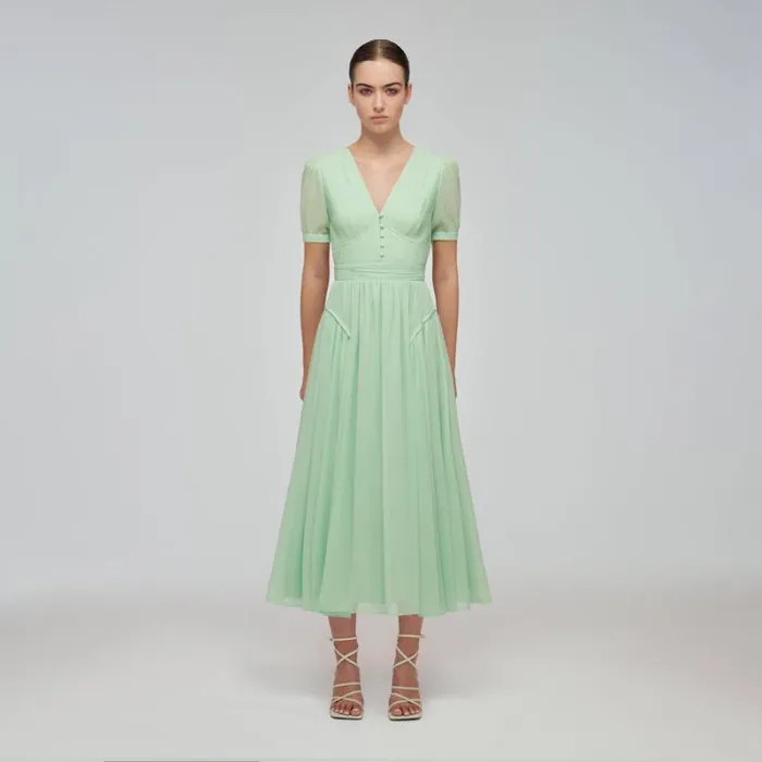 Dresses Woman SelfPortrait Green Tiered Cord Lace Maxi Dress Dresses Woman SelfPortrait Green Tiered Cord Lace Maxi Dress