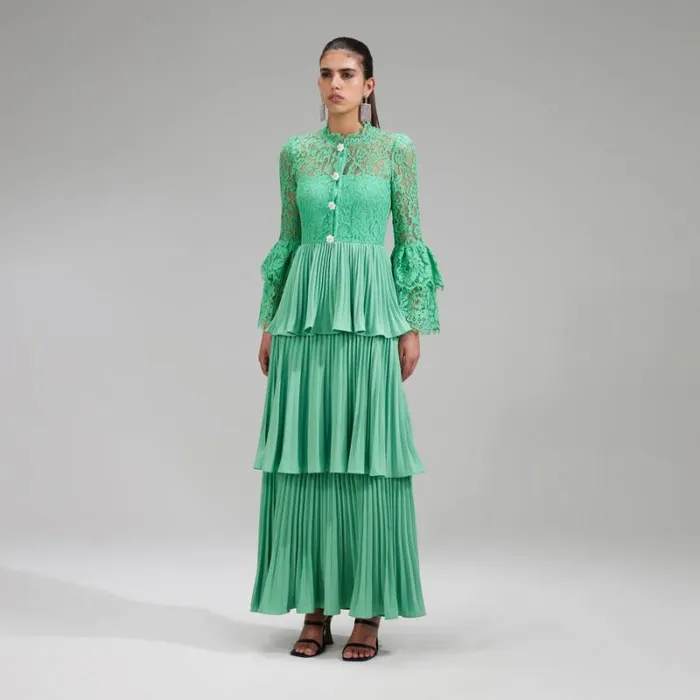 Dresses Woman SelfPortrait Green Tiered Cord Lace Maxi Dress Dresses Woman SelfPortrait Green Tiered Cord Lace Maxi Dress