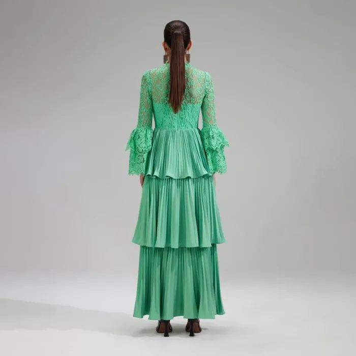 Dresses Woman SelfPortrait Green Tiered Cord Lace Maxi Dress Dresses Woman SelfPortrait Green Tiered Cord Lace Maxi Dress