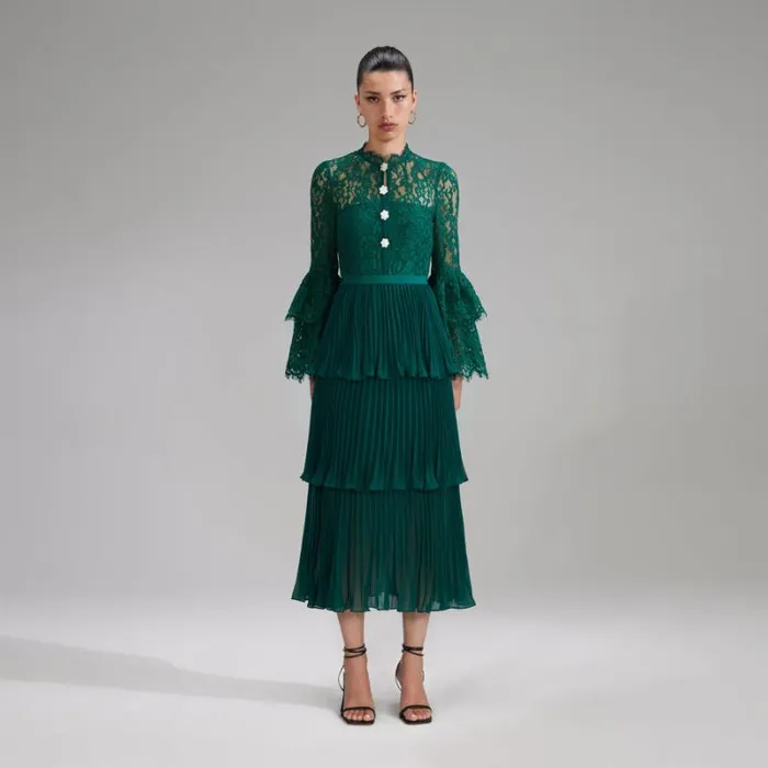 Dresses Woman SelfPortrait Green Tiered Cord Lace Maxi Dress Dresses Woman SelfPortrait Green Tiered Cord Lace Maxi Dress