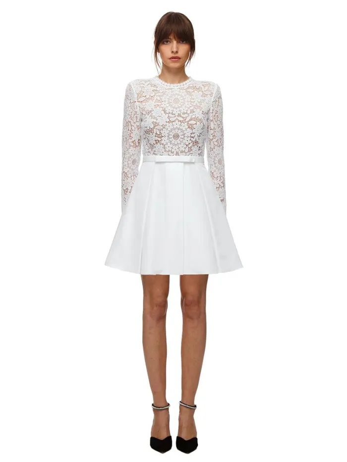 Dresses Woman SelfPortrait Guipure Lace And Taffeta Mini Dress