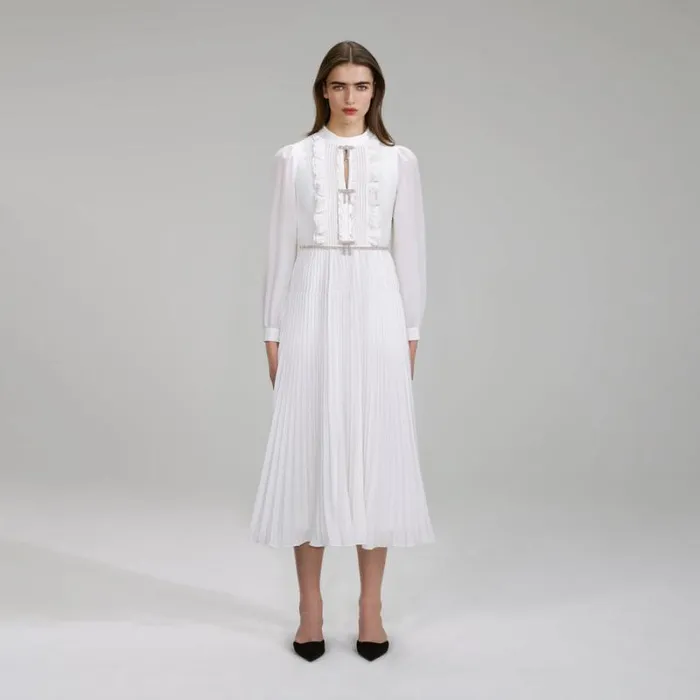 Dresses Woman SelfPortrait Ivory Ruffled Bib Midi Dress