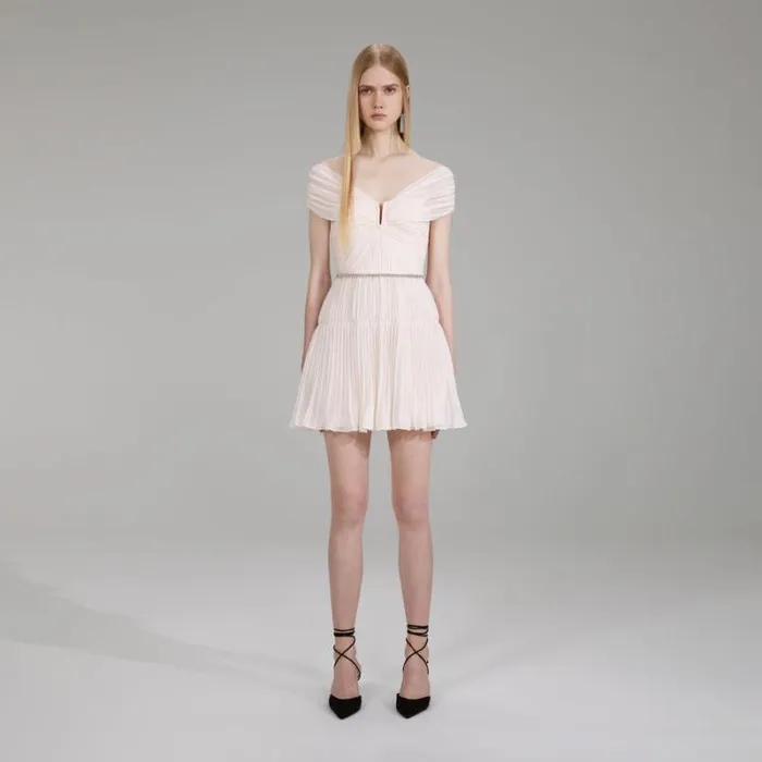 Dresses Woman SelfPortrait Ivory Ruffled Bib Midi Dress Dresses Woman SelfPortrait Ivory Ruffled Bib Midi Dress