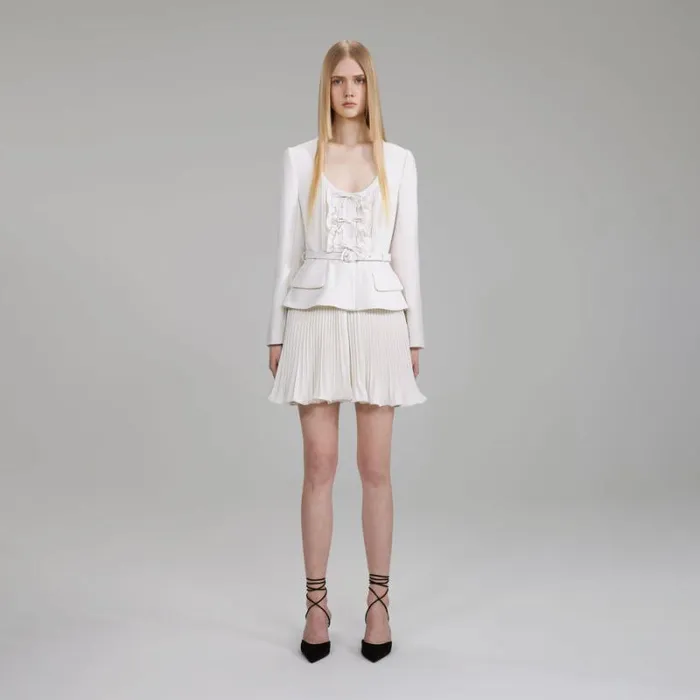 Dresses Woman SelfPortrait Ivory Ruffled Bib Midi Dress Dresses Woman SelfPortrait Ivory Ruffled Bib Midi Dress