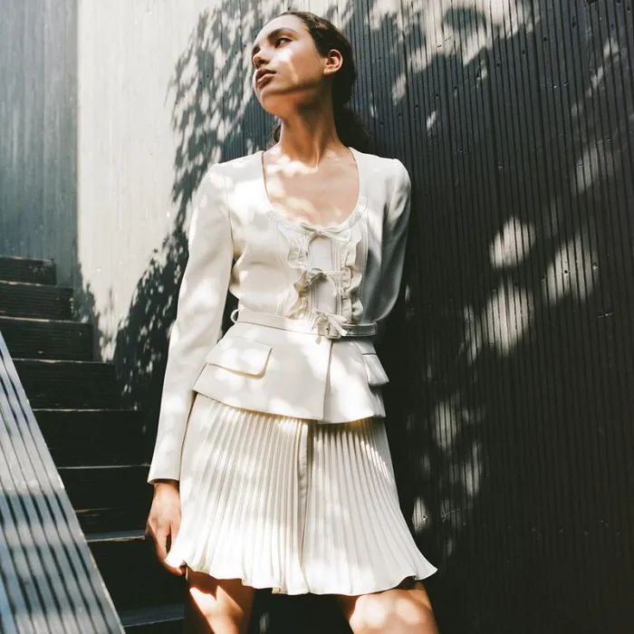 Dresses Woman SelfPortrait Ivory Ruffled Bib Midi Dress Dresses Woman SelfPortrait Ivory Ruffled Bib Midi Dress