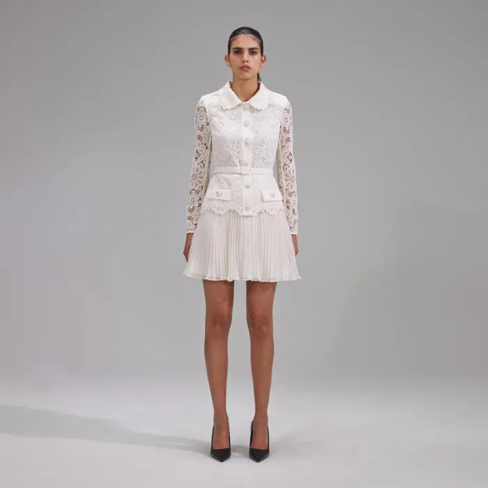 Dresses Woman SelfPortrait Ivory Ruffled Bib Midi Dress Dresses Woman SelfPortrait Ivory Ruffled Bib Midi Dress
