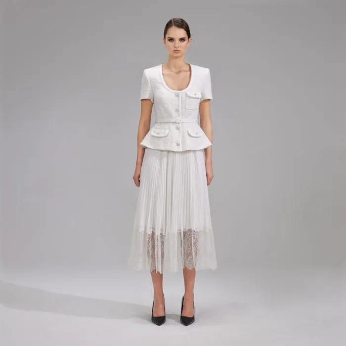 Dresses Woman SelfPortrait Ivory Ruffled Bib Midi Dress Dresses Woman SelfPortrait Ivory Ruffled Bib Midi Dress
