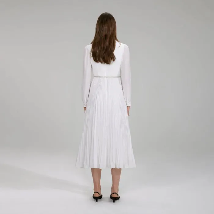 Dresses Woman SelfPortrait Ivory Ruffled Bib Midi Dress Dresses Woman SelfPortrait Ivory Ruffled Bib Midi Dress