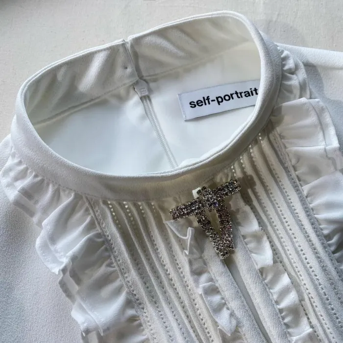 Dresses Woman SelfPortrait Ivory Ruffled Bib Midi Dress Dresses Woman SelfPortrait Ivory Ruffled Bib Midi Dress