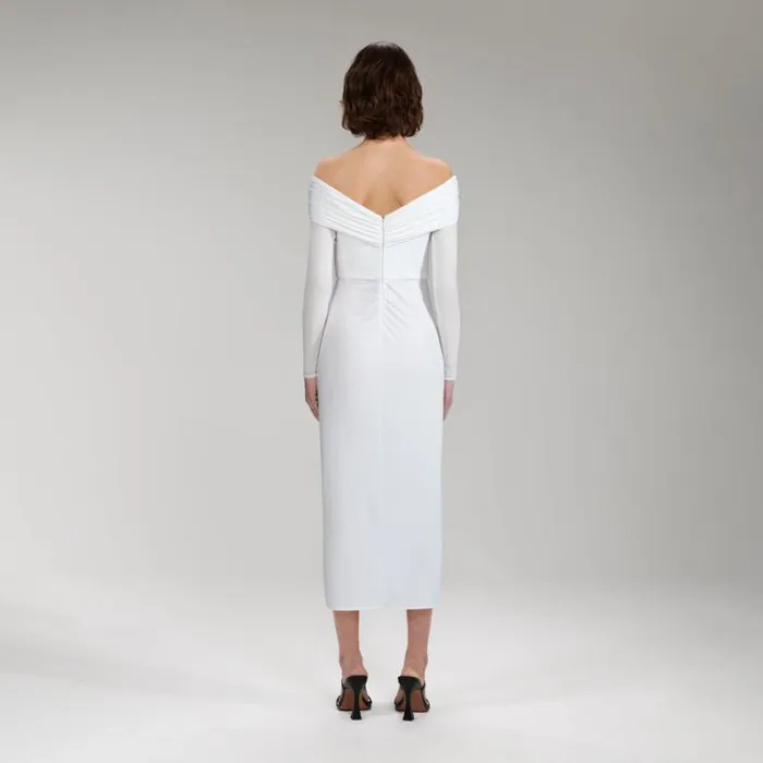 Dresses Woman SelfPortrait Ivory Stretch Crepe Midi Dress Dresses Woman SelfPortrait Ivory Stretch Crepe Midi Dress