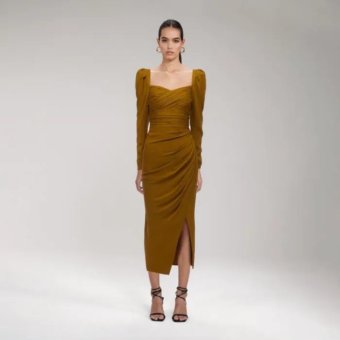 Dresses Woman SelfPortrait Ivory Stretch Crepe Midi Dress Dresses Woman SelfPortrait Ivory Stretch Crepe Midi Dress