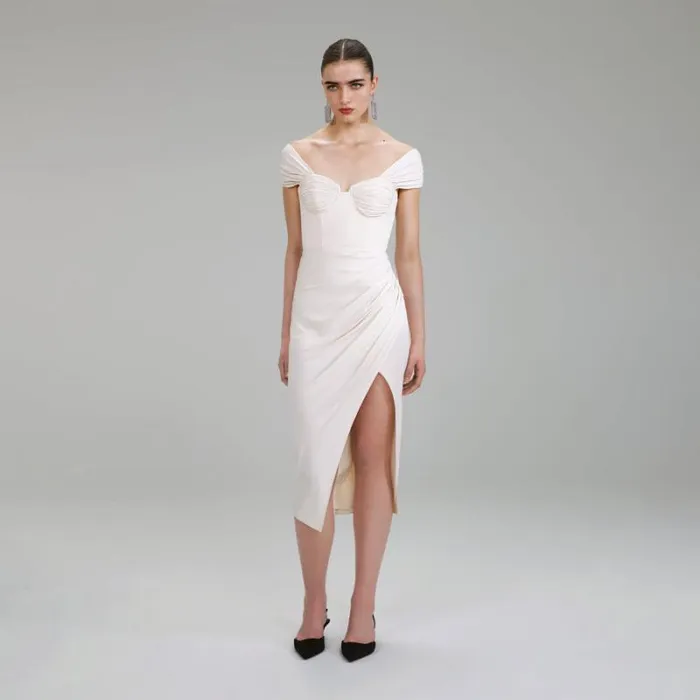 Dresses Woman SelfPortrait Ivory Stretch Crepe Midi Dress Dresses Woman SelfPortrait Ivory Stretch Crepe Midi Dress