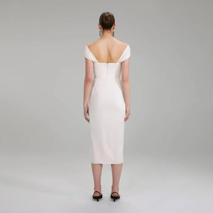 Dresses Woman SelfPortrait Ivory Stretch Crepe Midi Dress Dresses Woman SelfPortrait Ivory Stretch Crepe Midi Dress