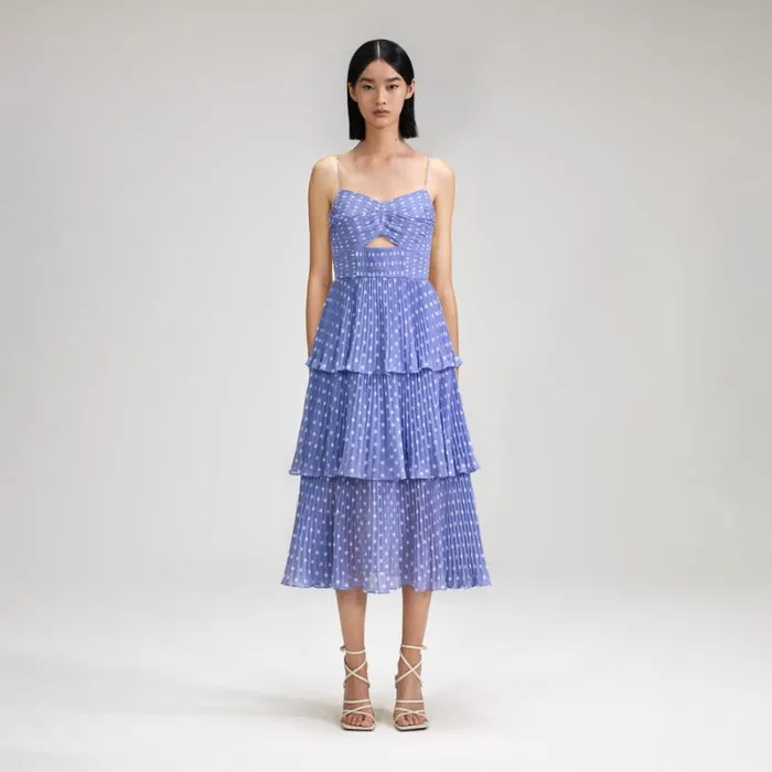 Dresses Woman SelfPortrait Lilac Polka Dot Tiered Chiffon Midi Dress