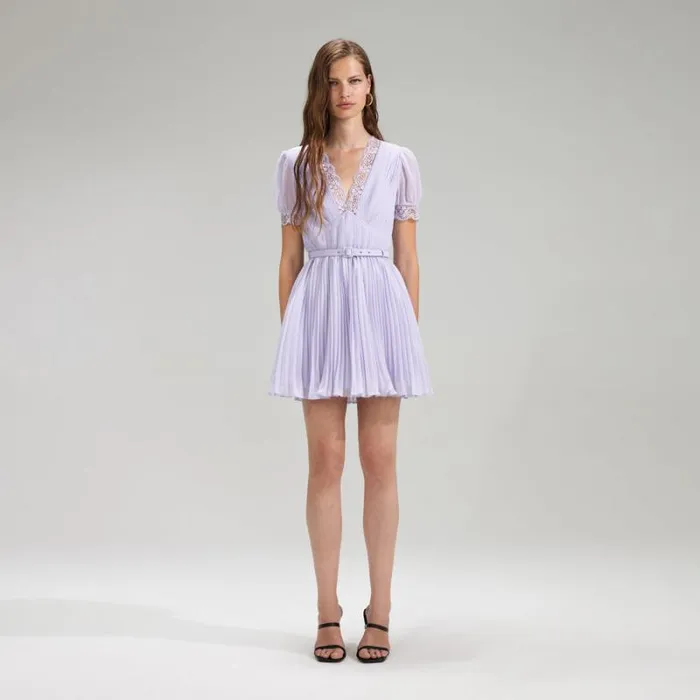 Dresses Woman SelfPortrait Lilac Polka Dot Tiered Chiffon Midi Dress Dresses Woman SelfPortrait Lilac Polka Dot Tiered Chiffon Midi Dress
