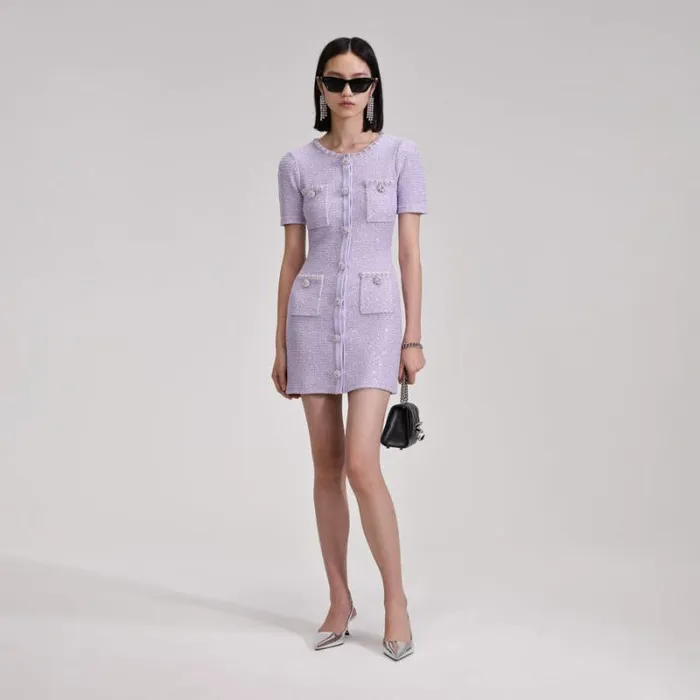 Dresses Woman SelfPortrait Lilac Sequin Knit Mini Dress