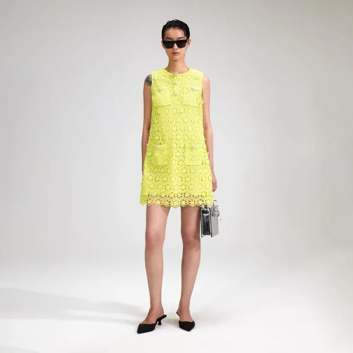 Dresses Woman SelfPortrait Lime Daisy Guipure Mini Dress