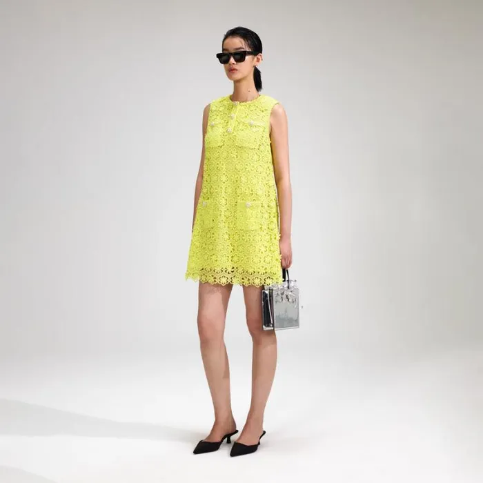 Dresses Woman SelfPortrait Lime Daisy Guipure Mini Dress Dresses Woman SelfPortrait Lime Daisy Guipure Mini Dress