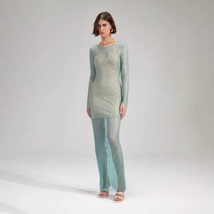 Dresses Woman SelfPortrait Mint Rhinestone Fishnet Maxi Dress Dresses Woman SelfPortrait Mint Rhinestone Fishnet Maxi Dress