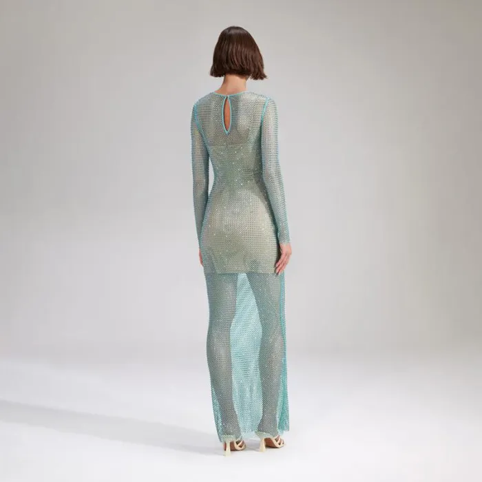 Dresses Woman SelfPortrait Mint Rhinestone Fishnet Maxi Dress Dresses Woman SelfPortrait Mint Rhinestone Fishnet Maxi Dress