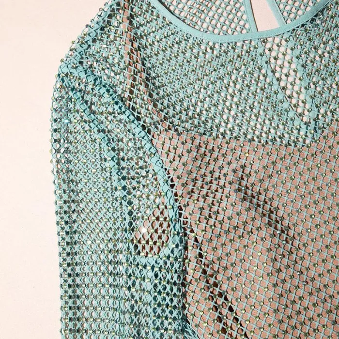 Dresses Woman SelfPortrait Mint Rhinestone Fishnet Maxi Dress Dresses Woman SelfPortrait Mint Rhinestone Fishnet Maxi Dress