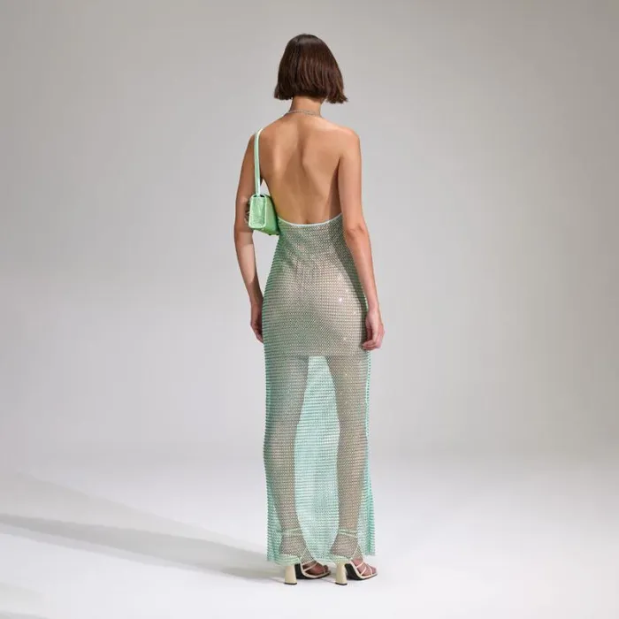 Dresses Woman SelfPortrait Mint Rhinestone Fishnet Maxi Dress Dresses Woman SelfPortrait Mint Rhinestone Fishnet Maxi Dress