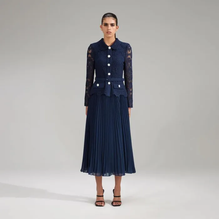 Dresses Woman SelfPortrait Navy Guipure Lace Midi Dress