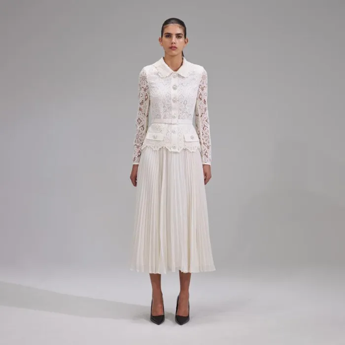 Dresses Woman SelfPortrait Navy Guipure Lace Midi Dress Dresses Woman SelfPortrait Navy Guipure Lace Midi Dress