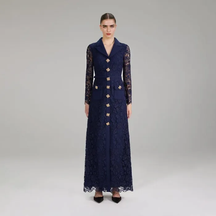 Dresses Woman SelfPortrait Navy Guipure Lace Midi Dress Dresses Woman SelfPortrait Navy Guipure Lace Midi Dress
