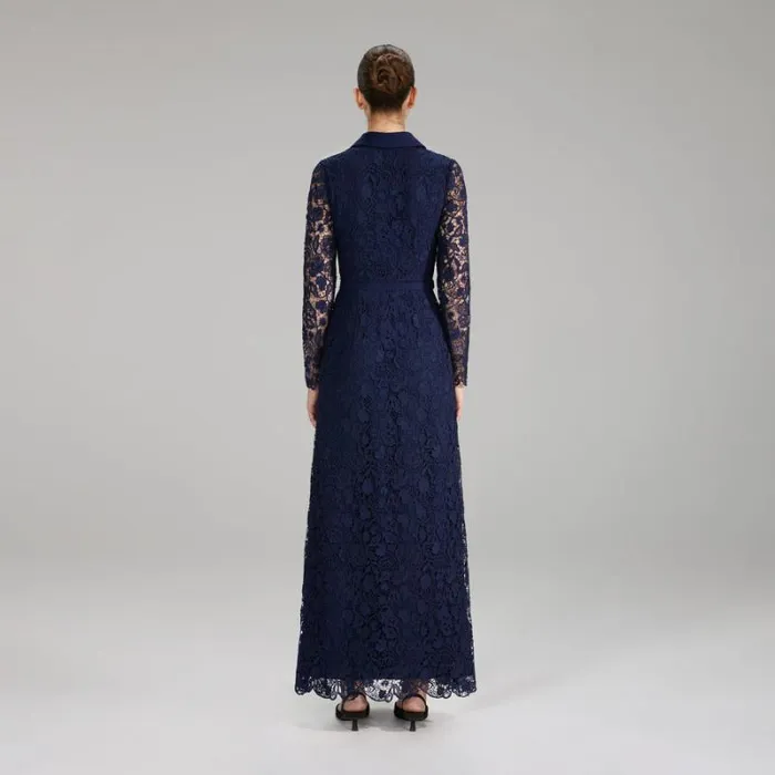 Dresses Woman SelfPortrait Navy Guipure Lace Midi Dress Dresses Woman SelfPortrait Navy Guipure Lace Midi Dress