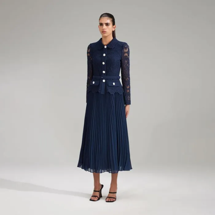 Dresses Woman SelfPortrait Navy Guipure Lace Midi Dress Dresses Woman SelfPortrait Navy Guipure Lace Midi Dress