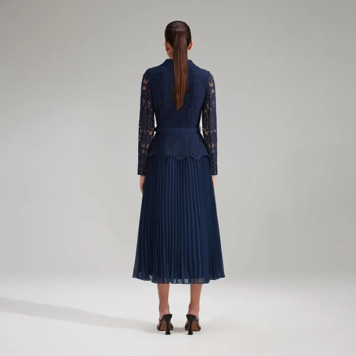 Dresses Woman SelfPortrait Navy Guipure Lace Midi Dress Dresses Woman SelfPortrait Navy Guipure Lace Midi Dress