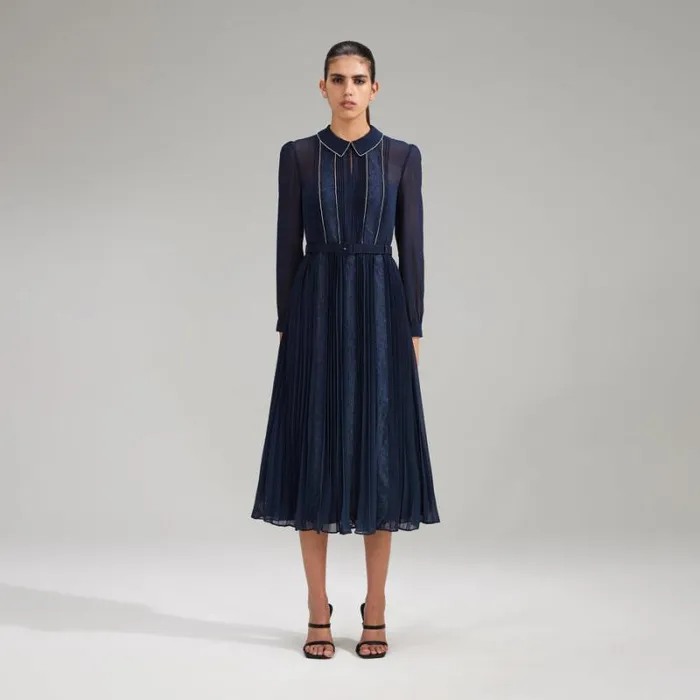 Dresses Woman SelfPortrait Navy Guipure Lace Midi Dress Dresses Woman SelfPortrait Navy Guipure Lace Midi Dress