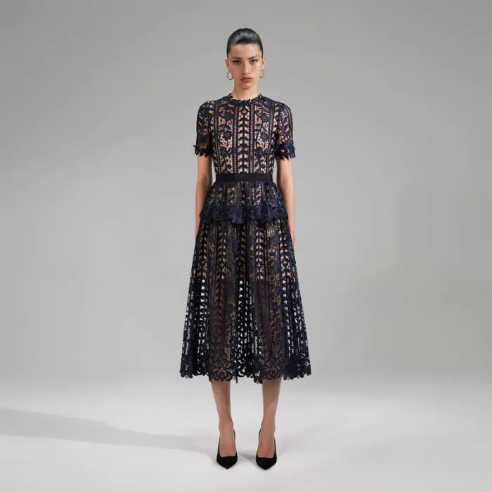 Dresses Woman SelfPortrait Navy Lace Midi Dress