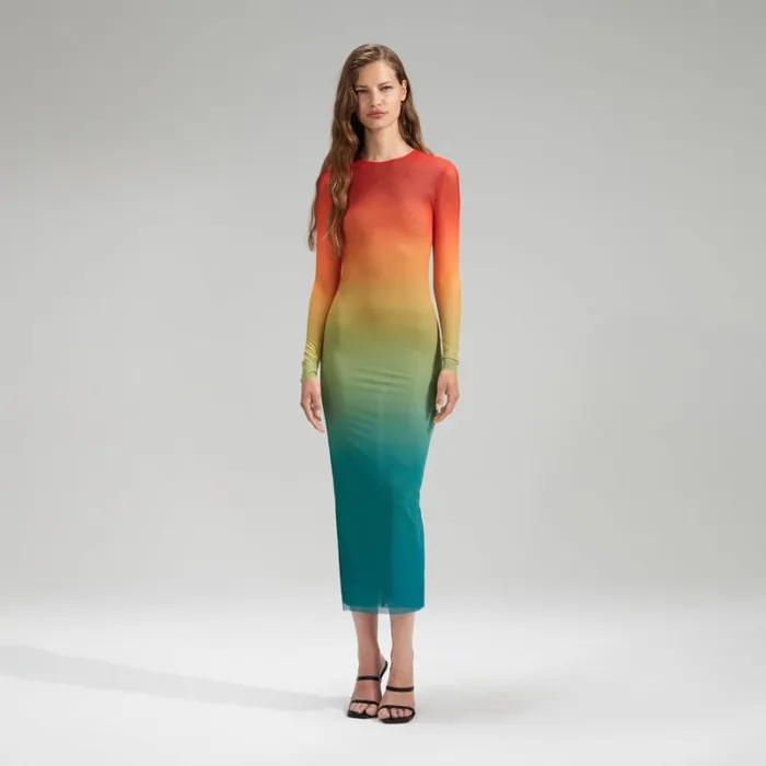 Dresses Woman SelfPortrait Ombre Mesh Midi Dress