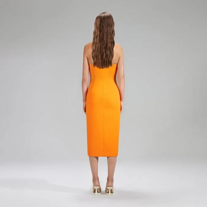 Dresses Woman SelfPortrait Orange Crepe Midi Dress With Trim Dresses Woman SelfPortrait Orange Crepe Midi Dress With Trim