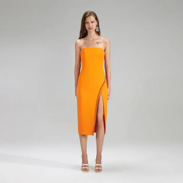 Dresses Woman SelfPortrait Orange Crepe Midi Dress With Trim Dresses Woman SelfPortrait Orange Crepe Midi Dress With Trim