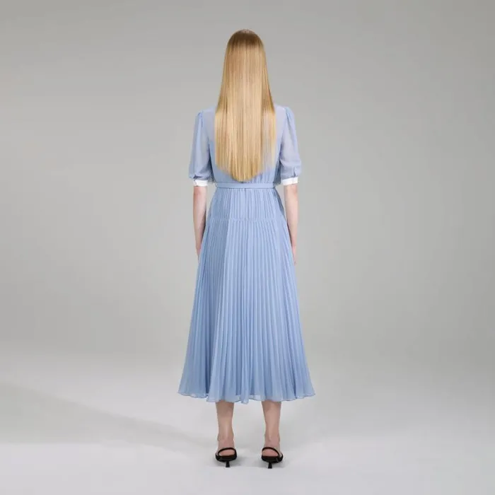 Dresses Woman SelfPortrait Pastel Blue Ruffled Bib Maxi Dress Dresses Woman SelfPortrait Pastel Blue Ruffled Bib Maxi Dress