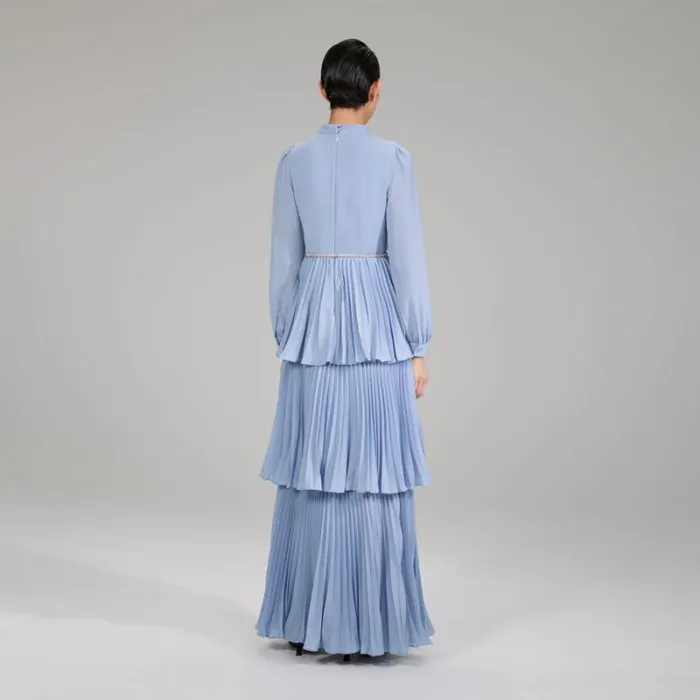 Dresses Woman SelfPortrait Pastel Blue Ruffled Bib Maxi Dress Dresses Woman SelfPortrait Pastel Blue Ruffled Bib Maxi Dress