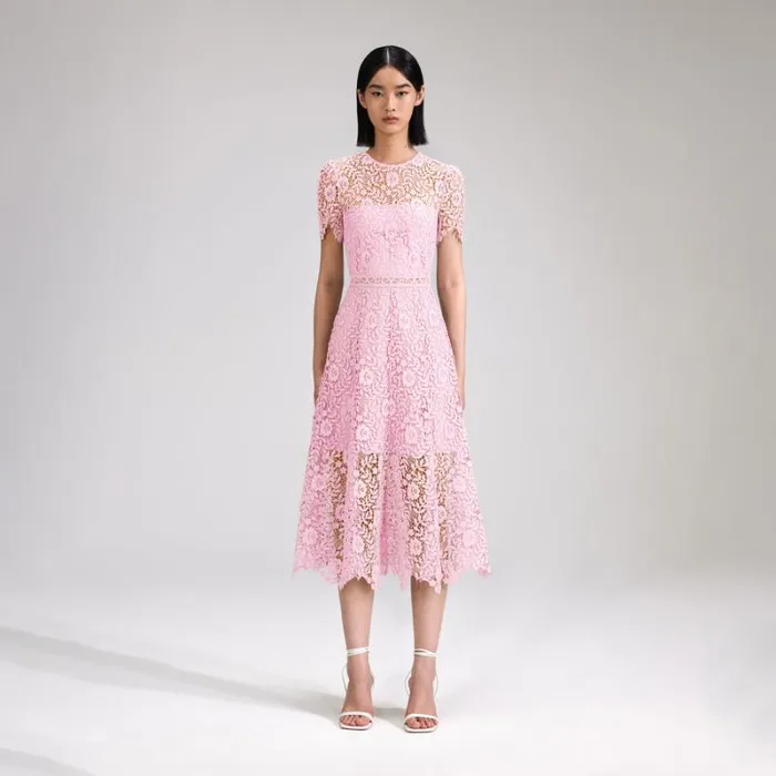 Dresses Woman SelfPortrait Pink 3D Cotton Lace Midi Dress Dresses Woman SelfPortrait Pink 3D Cotton Lace Midi Dress