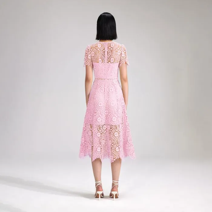 Dresses Woman SelfPortrait Pink 3D Cotton Lace Midi Dress Dresses Woman SelfPortrait Pink 3D Cotton Lace Midi Dress