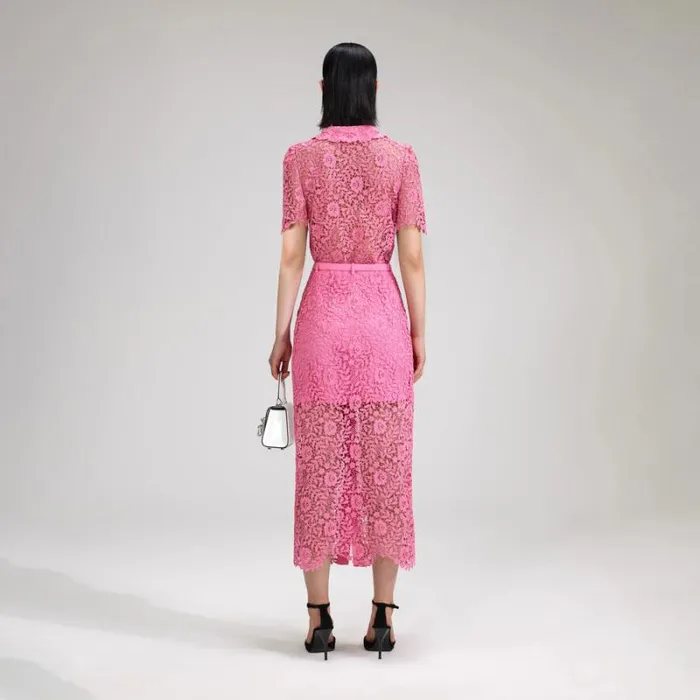 Dresses Woman SelfPortrait Pink 3D Cotton Lace Midi Dress Dresses Woman SelfPortrait Pink 3D Cotton Lace Midi Dress