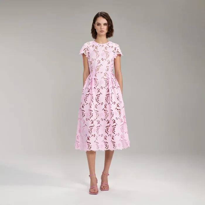 Dresses Woman SelfPortrait Pink 3D Cotton Lace Midi Dress Dresses Woman SelfPortrait Pink 3D Cotton Lace Midi Dress