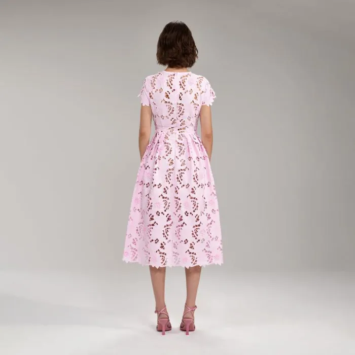 Dresses Woman SelfPortrait Pink 3D Cotton Lace Midi Dress Dresses Woman SelfPortrait Pink 3D Cotton Lace Midi Dress