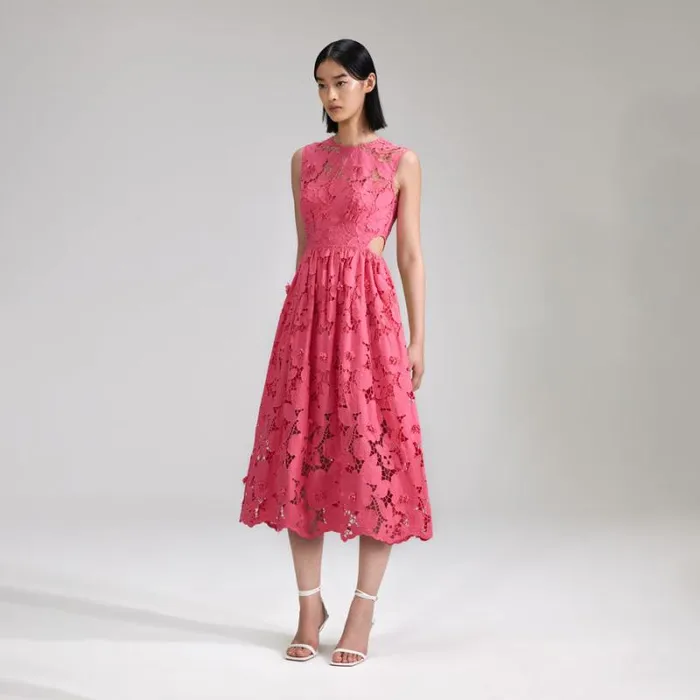 Dresses Woman SelfPortrait Pink 3D Cotton Lace Midi Dress Dresses Woman SelfPortrait Pink 3D Cotton Lace Midi Dress