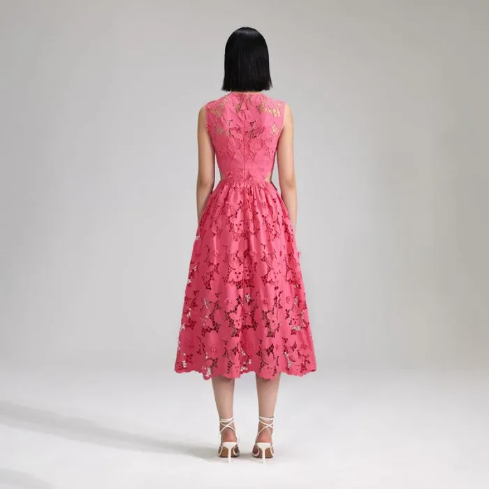Dresses Woman SelfPortrait Pink 3D Cotton Lace Midi Dress Dresses Woman SelfPortrait Pink 3D Cotton Lace Midi Dress
